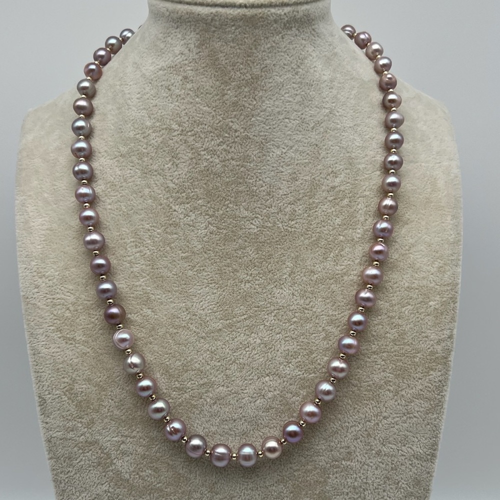 Elegant Japanese Akoya Pinky Purple Pearl 14K Necklace